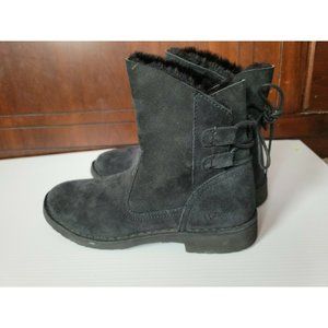 Ugg Naiyah Lace Back Genuine Shearling Boot Black Suede Size 8  #1020144